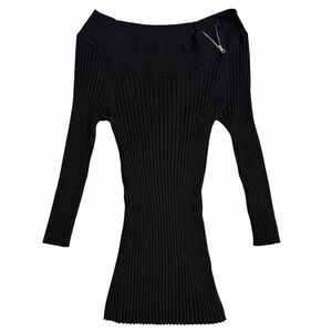 Y2K Off The Shoulder Black Zipper Top Size Large